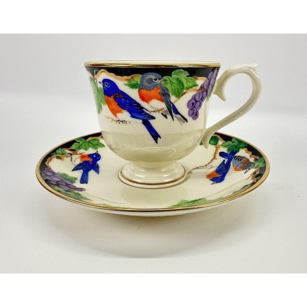 Lenox Birds of America Blue Bird Cup Saucer Gold Trim USA Vintage 1990s